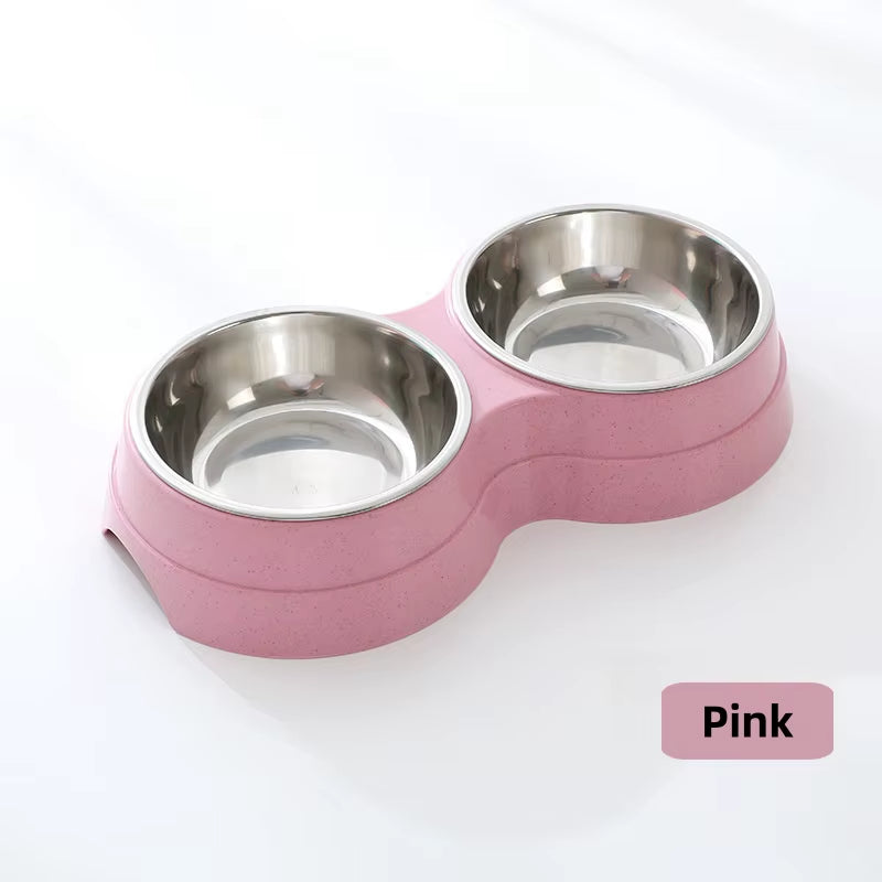 Pet Double Bowls Dog Food Water Feeder Stainless Steel Pet Drinking Dish Feeder Cat Puppy Feeding Supplies Small Dog Accessories