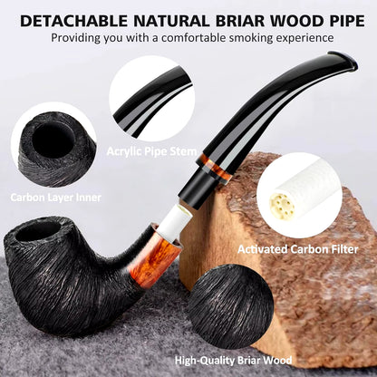 Smoking Pipe Set with PU Leather Pouch,Wood Pipe with 4-In-1 Pipe Stand Holder and Pipe Accessories,Beginner Pipe Kit