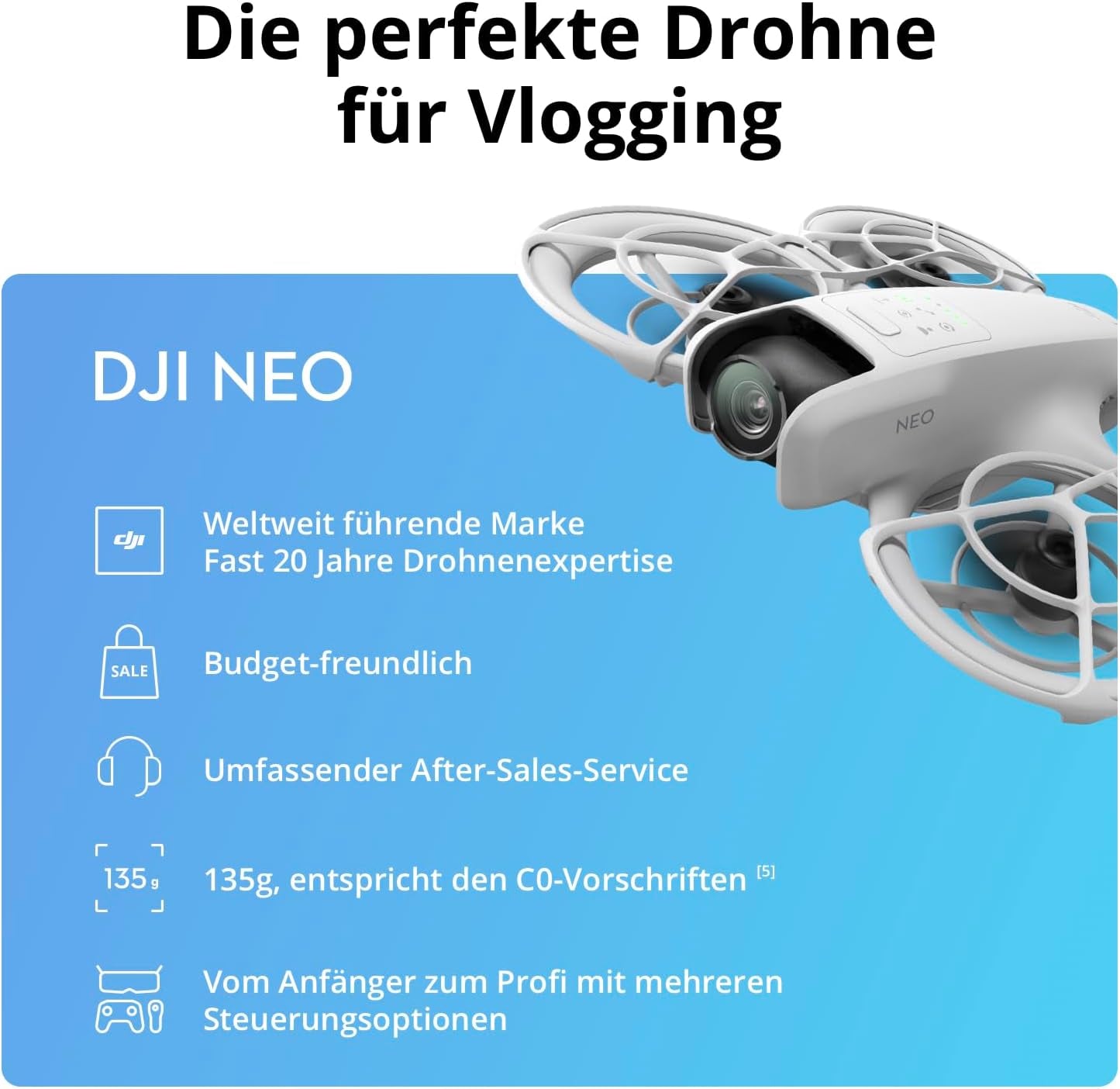 DJI Neo Motion Fly More Combo, Mini Drohne Mit 4K Uhd-Kamera Für Erwachsene, 135 G Selbstfliegende Drohne, Follow Me Funktion, Handflächenstart, Ki-Motivverfolgung, Mit RC Motion 3 Und 3 Akkus