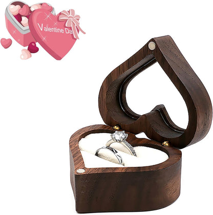 Wooden Ring Box, Personalized Ring Box Mini Engagement Ring Holder Box, Heart-Shaped Wedding Ring Box for Ring, Elegant and Retro Ring Holder Box for Wedding Ceremony Christmas Gift