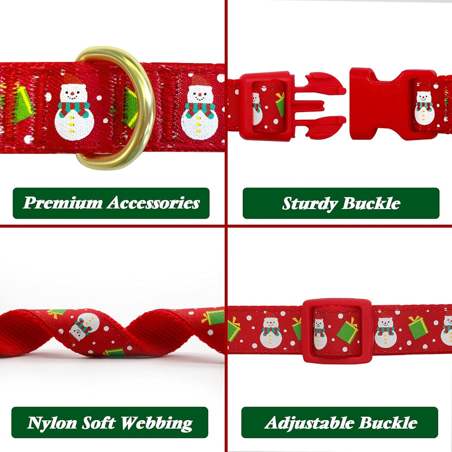 Festive Adjustable Christmas Dog Collar with Antler Bow Tie and Snowman Design for Medium Dogs