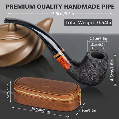 Smoking Pipe Set with PU Leather Pouch,Wood Pipe with 4-In-1 Pipe Stand Holder and Pipe Accessories,Beginner Pipe Kit