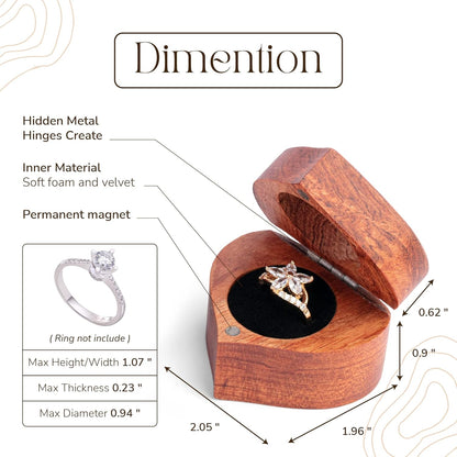 Ring Box Heart - Handmade Wooden Ring Box for Proposal, Engagement Ring Box Wood, Unique Proposal Ring Box Engraved with Will You Marry Me? (Heart Shape Ring Box)