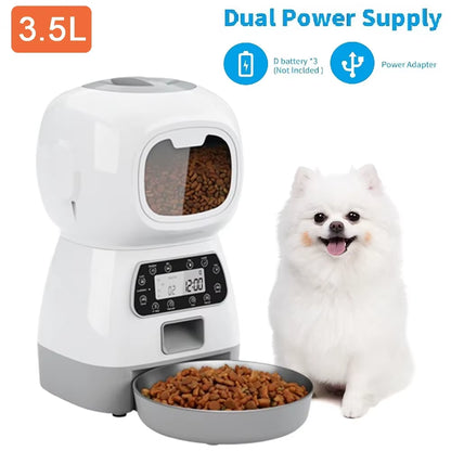 Smart Automatic Pet Feeder with Stainless Steel Bowl for Cat Dog Timing Dry Food Dispenser 3.5L Large Capacity Auto Feeding Bowl