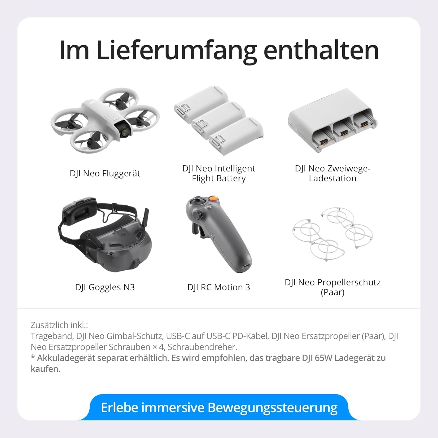 DJI Neo Motion Fly More Combo, Mini Drohne Mit 4K Uhd-Kamera Für Erwachsene, 135 G Selbstfliegende Drohne, Follow Me Funktion, Handflächenstart, Ki-Motivverfolgung, Mit RC Motion 3 Und 3 Akkus