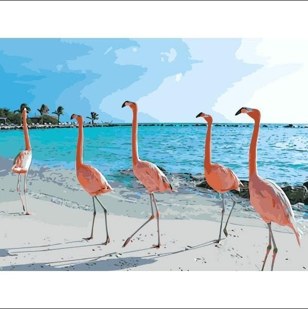 Paint by Numbers Set - Flamingos Beach