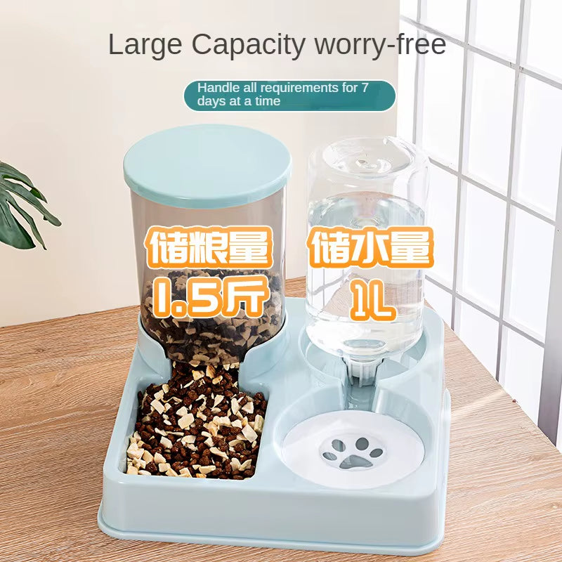 Automatic Cat Feeder Water Dispenser Set, 2 in 1 Tilted Automatic Pet Food and Water Feeder Gravity Food Feeder and Waterer