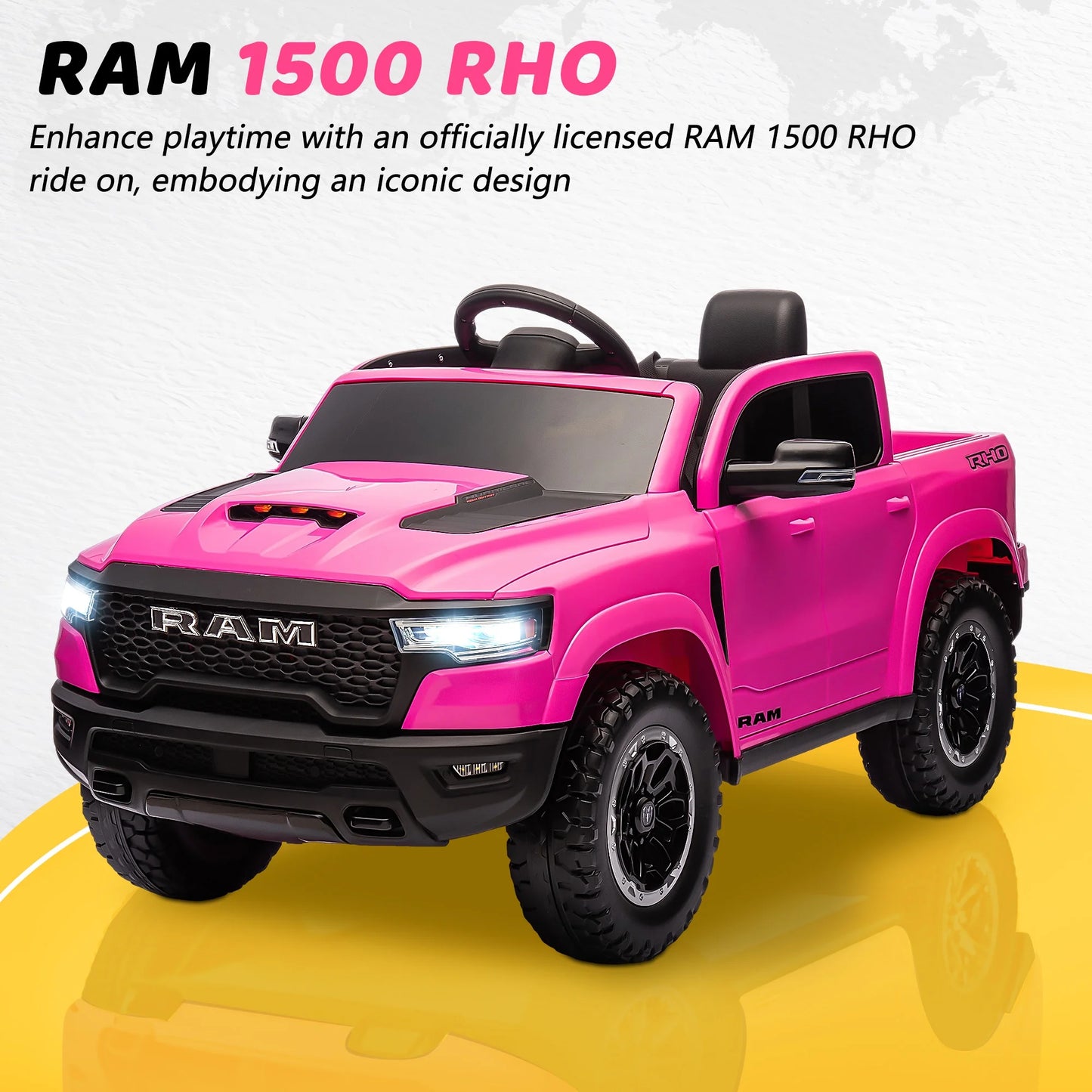 Dodge RAM Ride on Car, 12V Powered Ride on Toy with Remote Control, 4 Wheel Suspension, 5 Point Safety Belt, MP3 Player, Bluetooth, LED Lights, Electric Cars for 3-8 Years Boys Girls