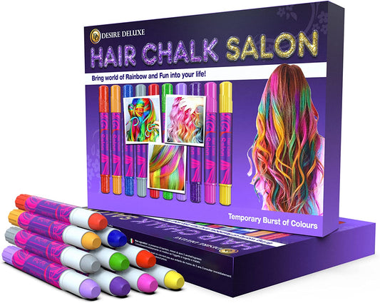 Desire Deluxe Hair Chalk Geschenke Für Mädchen, Haarkreide Zum Haare Färben Spielzeug Für Weihnachten, 10 Auswaschbare Haarfärbe-Stifte, Für Fasching, Für Kinder Im Alter Von 3 4 5 6 7 8 9 11 Jahren