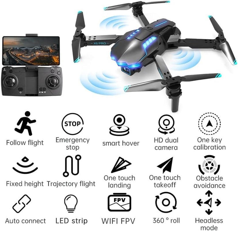 Drohne Mit Kamera 1080P Für Kinder Und Erwachsene Mit Lichter, Faltbar Quadcopter Mit Wifi Übertragung, Lange Flugzeit, One Key Start/Landen, Anfänger Drohne Spielzeug Geschenke Für Jungen Mädchen