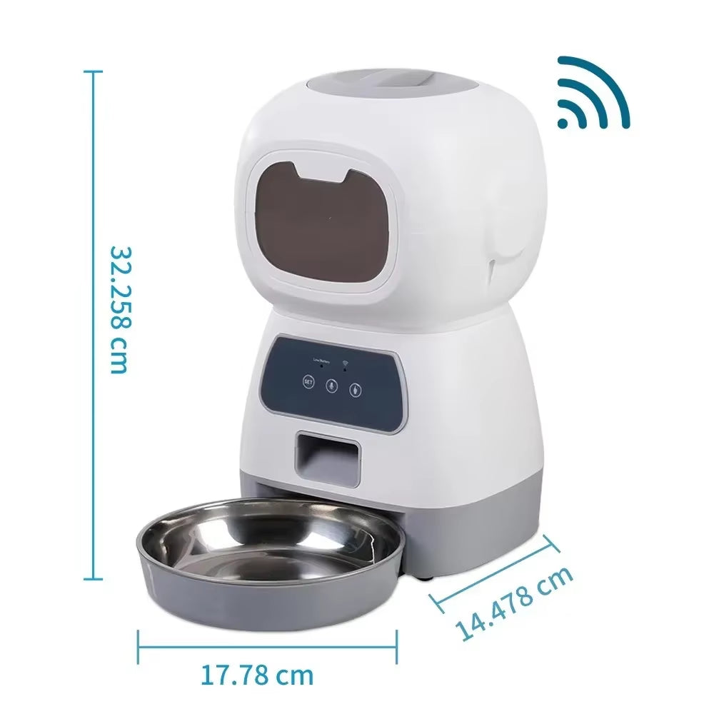 Smart Automatic Pet Feeder with Stainless Steel Bowl for Cat Dog Timing Dry Food Dispenser 3.5L Large Capacity Auto Feeding Bowl