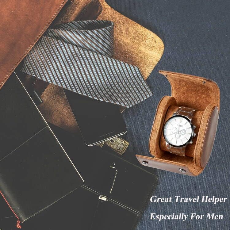 Single Watch Travel Case -Classic Leather Watch Case with Perfect Texture.(Watch Carrying Case or Organizer for Storage and Display).Mens Watch Case for Travel Handcrafted by Craftsmen.