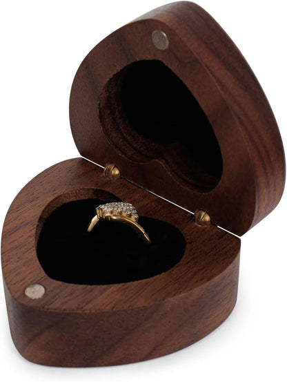 Wooden Heart Shape Ring Box Engraved for Proposal, Engagement, Wedding (Pattern F- Forever and Always)