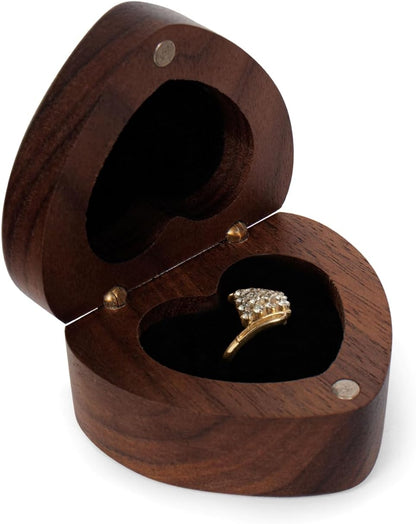 Wooden Heart Shape Ring Box Engraved for Proposal, Engagement, Wedding (Pattern F- Forever and Always)