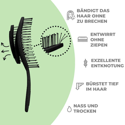 Ninabella Haarbürste Ohne Ziepen Für Damen, Herren & Kinder - Entwirrbürste Auch Für Locken & Lange Haare - Einzigartige Profi Detangler-Bürste Mit Spiralfeder - Schwarz