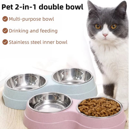 Pet Double Bowls Dog Food Water Feeder Stainless Steel Pet Drinking Dish Feeder Cat Puppy Feeding Supplies Small Dog Accessories