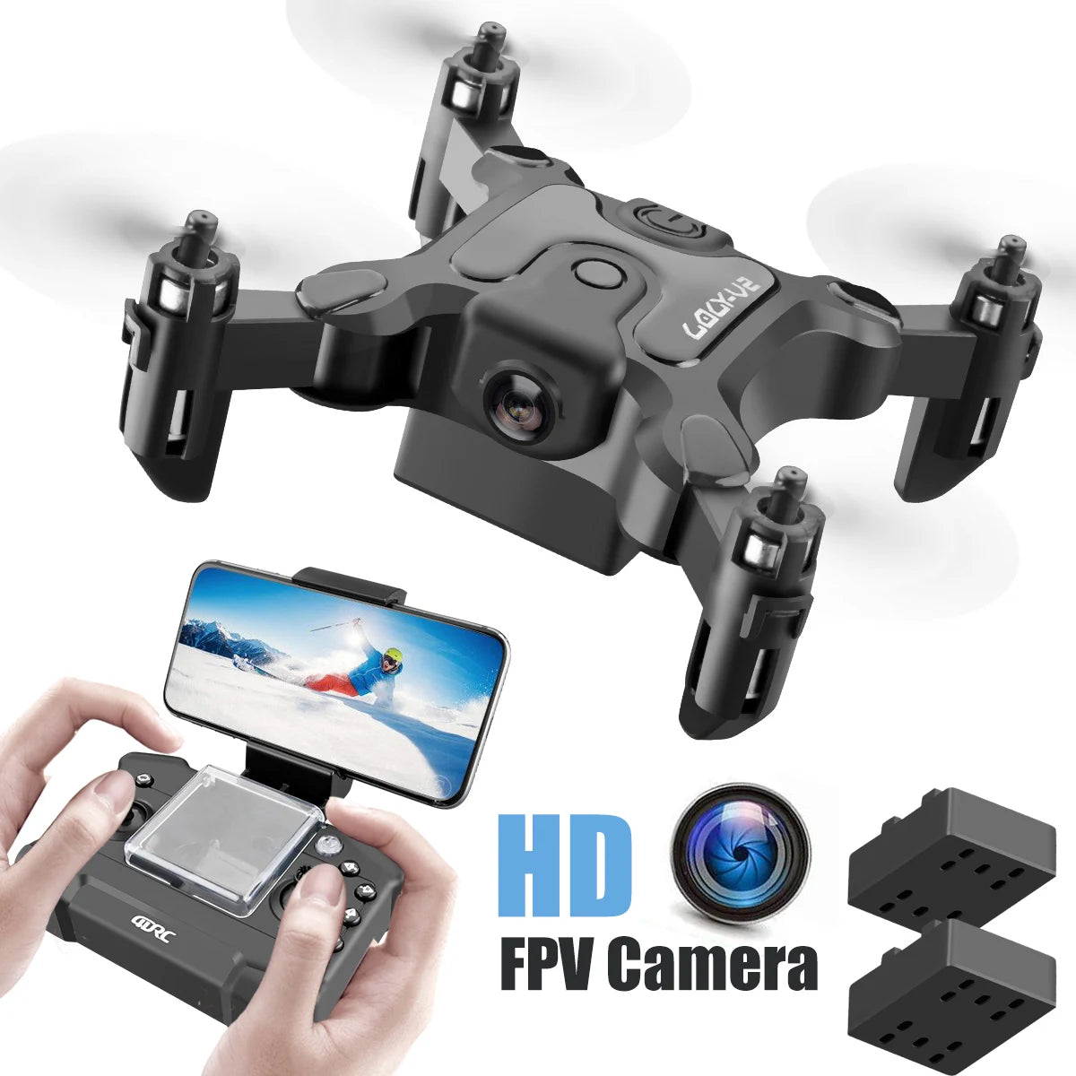 V2 Mini Drone HD Camera Wifi Fpv Air Pressure Altitude Hold Black and Gray Foldable Quadcopter RC Drone Toy