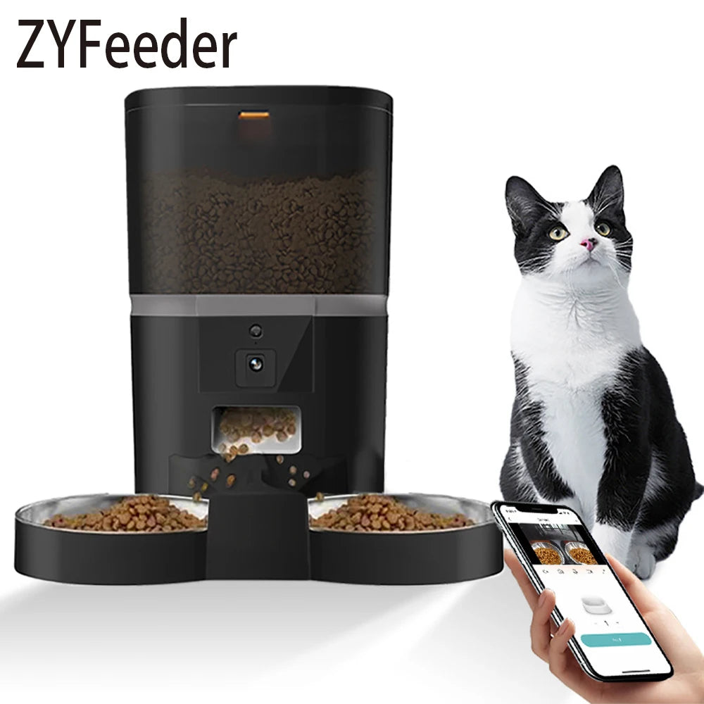 4L Automatic Cat Feeder Smart Pet Feeder for Cats Small Dogs Food Dispenser with Camera Recorder Timing Quantitative Double Bowl