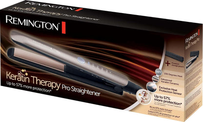 Remington Glätteisen Profi [Hitzeschutzsensor Um Haarschäden Zu Verringern] Keratin Protect (Hochwertige Keratin-Keramikbeschichtung Mit Mandelöl) Digitales Display, 160-230°C, Haarglätter S8593