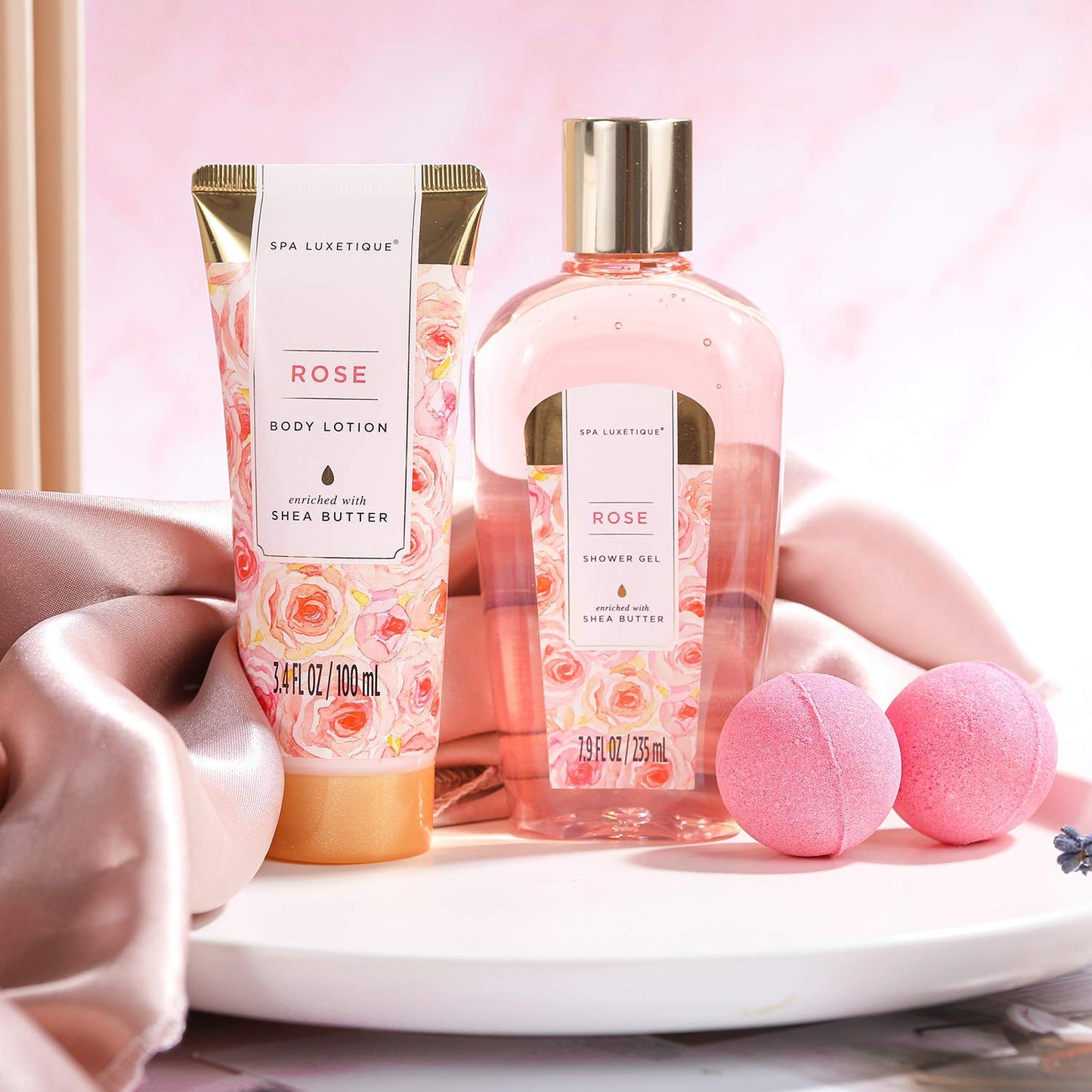 SPA LUXETIQUE Wellness Set Für Frauen - 8Tlg Rosenduft Bade Geschenkset Für Frauen, Geburtstagsgeschenk Beauty Set Mit Deko Badewanne, Weihnachtsgeschenke, Muttertagsgeschenk, Geschenke Für Frauen