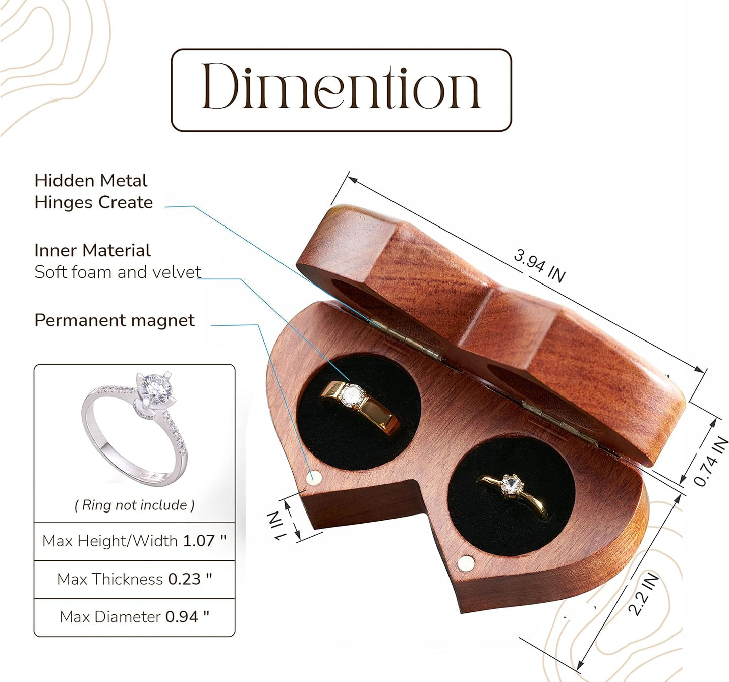 Ring Box Mr and Mrs – Handmade Heart Shape Ring Box for Wedding Ceremony, Wedding Ring Box Small Engraved for Engagement/Proposal, Rustic Ring Box (Wood Ring Holder)