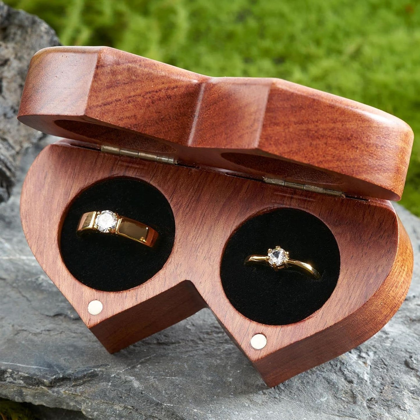 Ring Box Mr and Mrs – Handmade Heart Shape Ring Box for Wedding Ceremony, Wedding Ring Box Small Engraved for Engagement/Proposal, Rustic Ring Box (Wood Ring Holder)