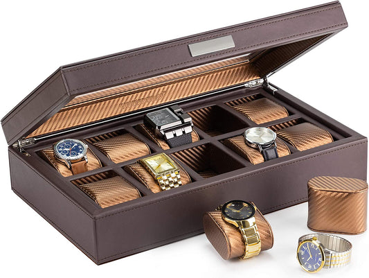 Mariner Mens Watch Box Storage Case Holder, Watch Box for Large Watches, PU Leather Watch Box Organizer for Men, Watch Case for Large Watches, Wrist Watch Display Case, Watch Case Box Men