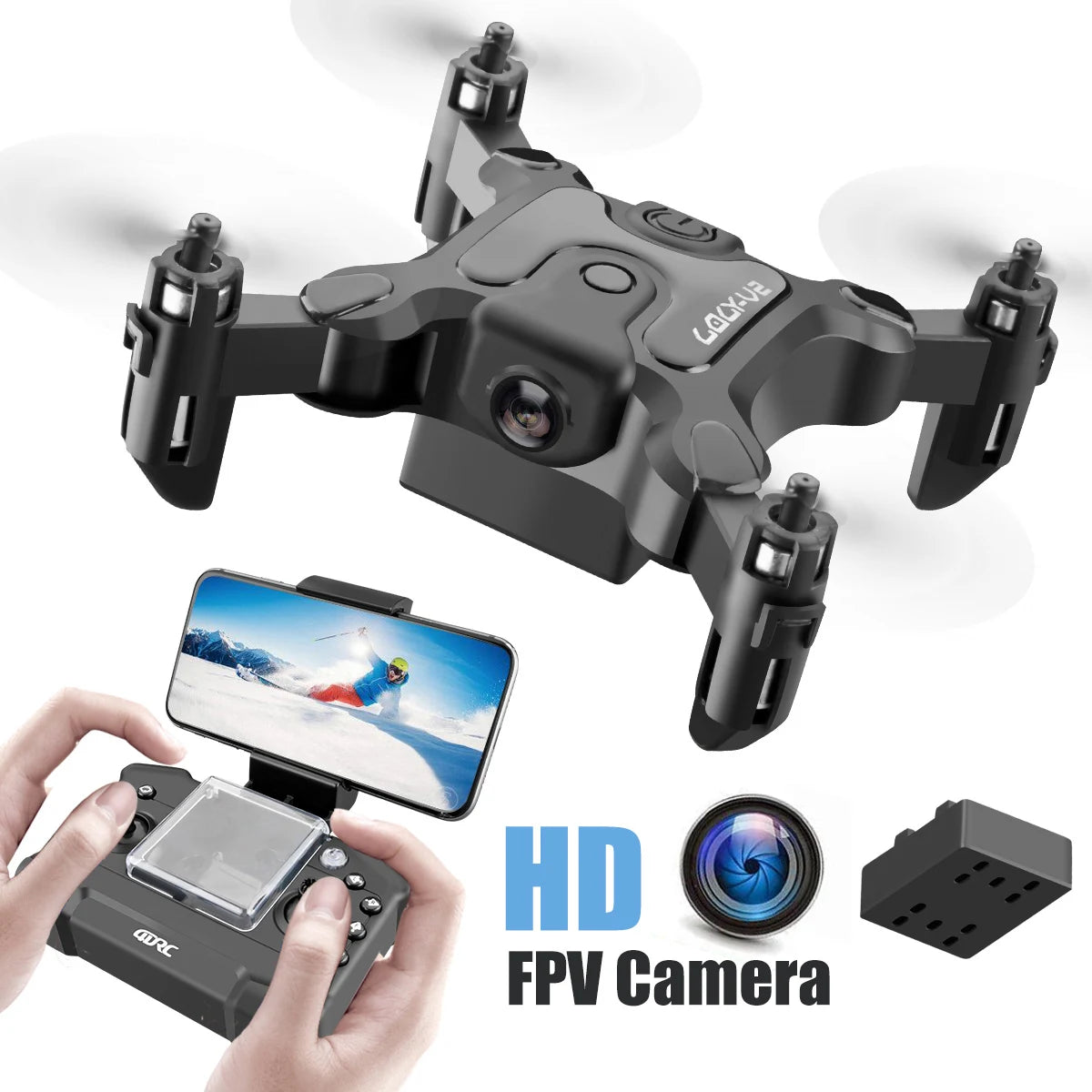 V2 Mini Drone HD Camera Wifi Fpv Air Pressure Altitude Hold Black and Gray Foldable Quadcopter RC Drone Toy