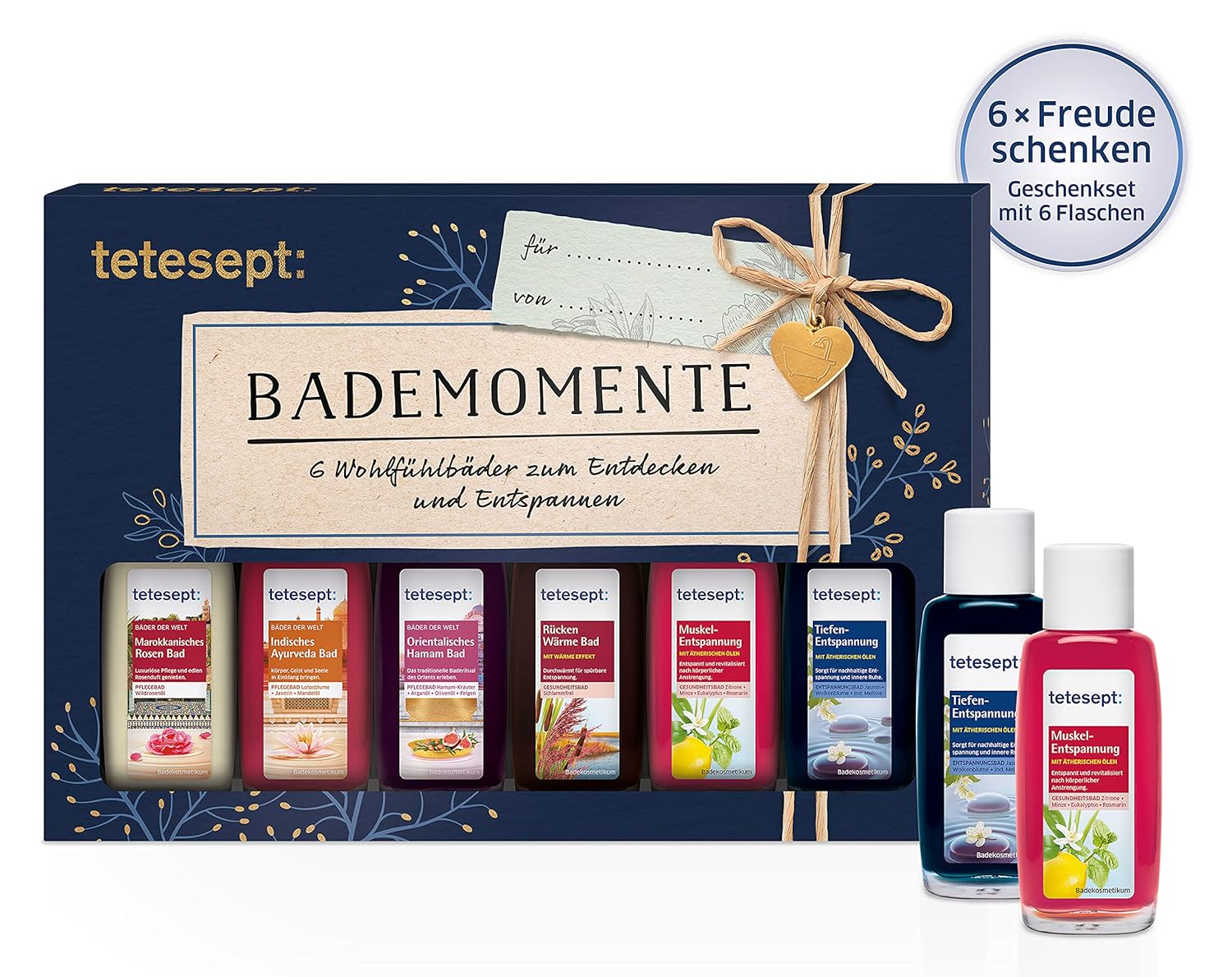 Tetesept Bäder Geschenkset Bademomente – Badezusatz Probierset Mit Geschenkanhänger - Das Ideale Präsent Für Jeden Anlass – 1 X Badeset (6 X 20 Ml)