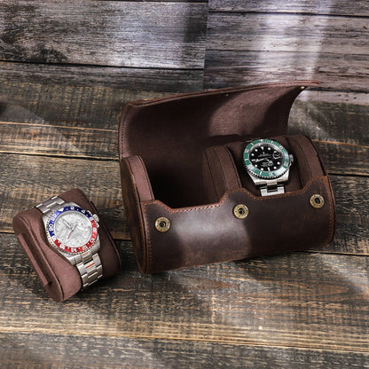 CONTACT'S FAMILY Vintage Genuine Leather Watch Case Box Men Watches Travel Wristwatch Roll Case Holder High Quality Gift for Men