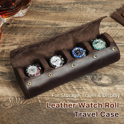 CONTACT'S FAMILY Vintage Genuine Leather Watch Case Box Men Watches Travel Wristwatch Roll Case Holder High Quality Gift for Men