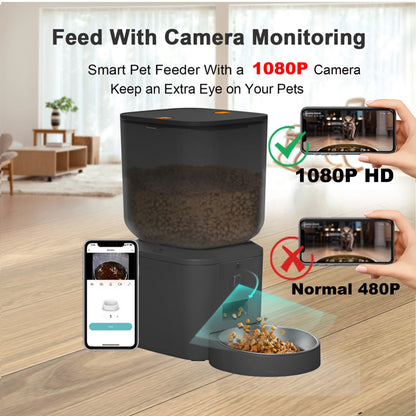 8L Automatic Cat Feeder with 1080P Camera Video Wifi Cat Food Dispenser Pet Smart Voice Recorder Remote Control Pet Auto Feeder