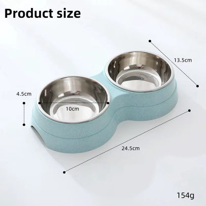 Pet Double Bowls Dog Food Water Feeder Stainless Steel Pet Drinking Dish Feeder Cat Puppy Feeding Supplies Small Dog Accessories