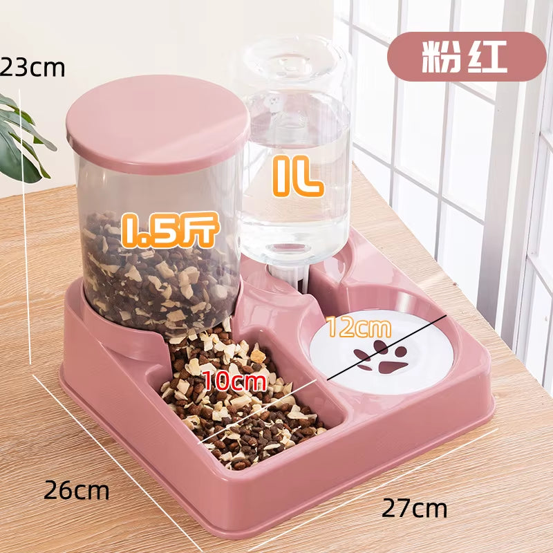 Automatic Cat Feeder Water Dispenser Set, 2 in 1 Tilted Automatic Pet Food and Water Feeder Gravity Food Feeder and Waterer