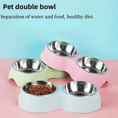 Pet Double Bowls Dog Food Water Feeder Stainless Steel Pet Drinking Dish Feeder Cat Puppy Feeding Supplies Small Dog Accessories