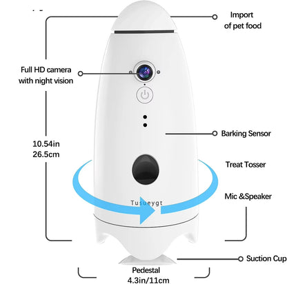 Smart 1080P Dog Camera 180 View with Treat Dispenser - Interactive Pet Feeder and Monitoring System Designed for Dogs