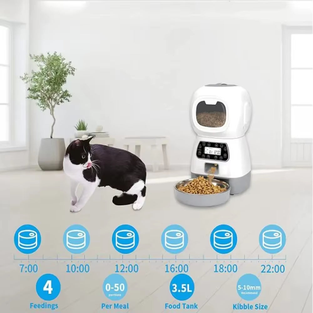 Smart Automatic Pet Feeder with Stainless Steel Bowl for Cat Dog Timing Dry Food Dispenser 3.5L Large Capacity Auto Feeding Bowl