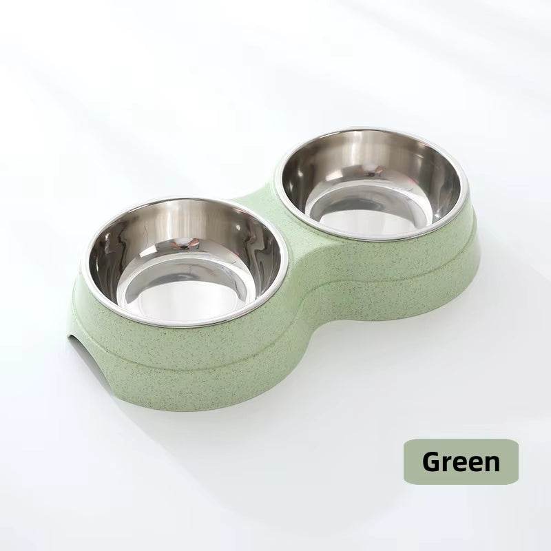 Pet Double Bowls Dog Food Water Feeder Stainless Steel Pet Drinking Dish Feeder Cat Puppy Feeding Supplies Small Dog Accessories