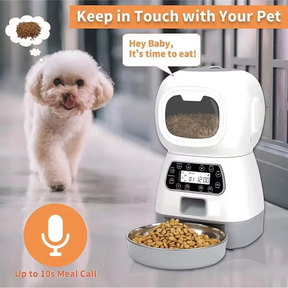 Smart Automatic Pet Feeder with Stainless Steel Bowl for Cat Dog Timing Dry Food Dispenser 3.5L Large Capacity Auto Feeding Bowl