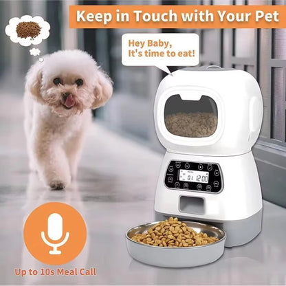 Smart Automatic Pet Feeder with Stainless Steel Bowl for Cat Dog Timing Dry Food Dispenser 3.5L Large Capacity Auto Feeding Bowl