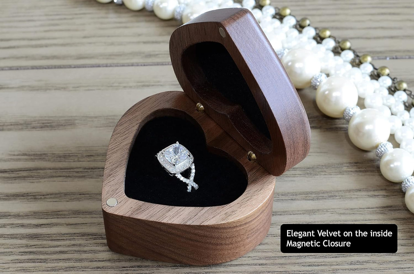 Engagement Ring Box for Proposal Pocket Size Walnut Wooden Heart Engraved (It Was Always You)