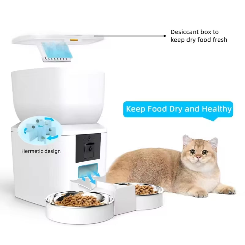 8L Automatic Cat Feeder with 1080P Camera Video Wifi Cat Food Dispenser Pet Smart Voice Recorder Remote Control Pet Auto Feeder