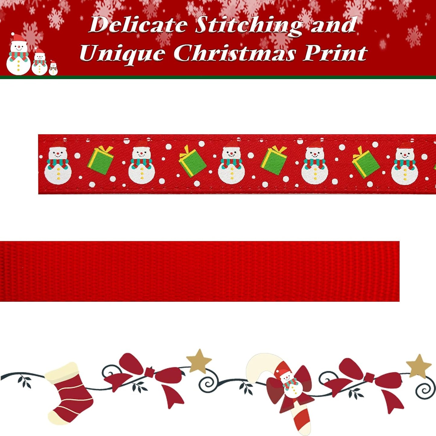 Festive Adjustable Christmas Dog Collar with Antler Bow Tie and Snowman Design for Medium Dogs