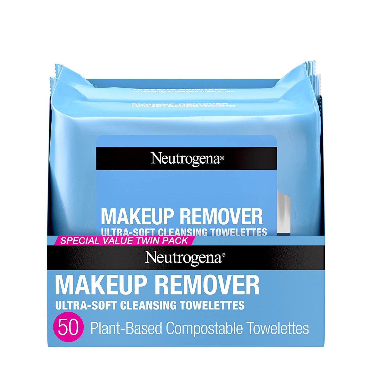 Makeup Remover Wipes, Ultra-Soft Cleansing Facial Towelettes for Waterproof Makeup, Alcohol-Free, Plant-Based, 50 Count (2 Packs of 25)