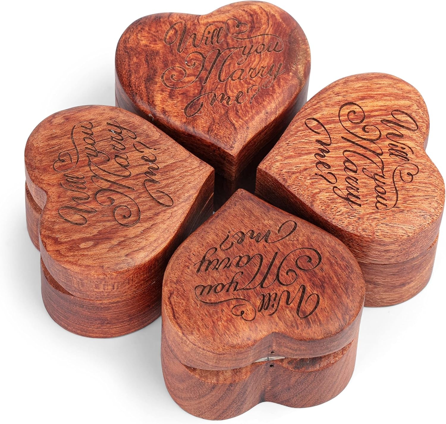 Ring Box Heart - Handmade Wooden Ring Box for Proposal, Engagement Ring Box Wood, Unique Proposal Ring Box Engraved with Will You Marry Me? (Heart Shape Ring Box)