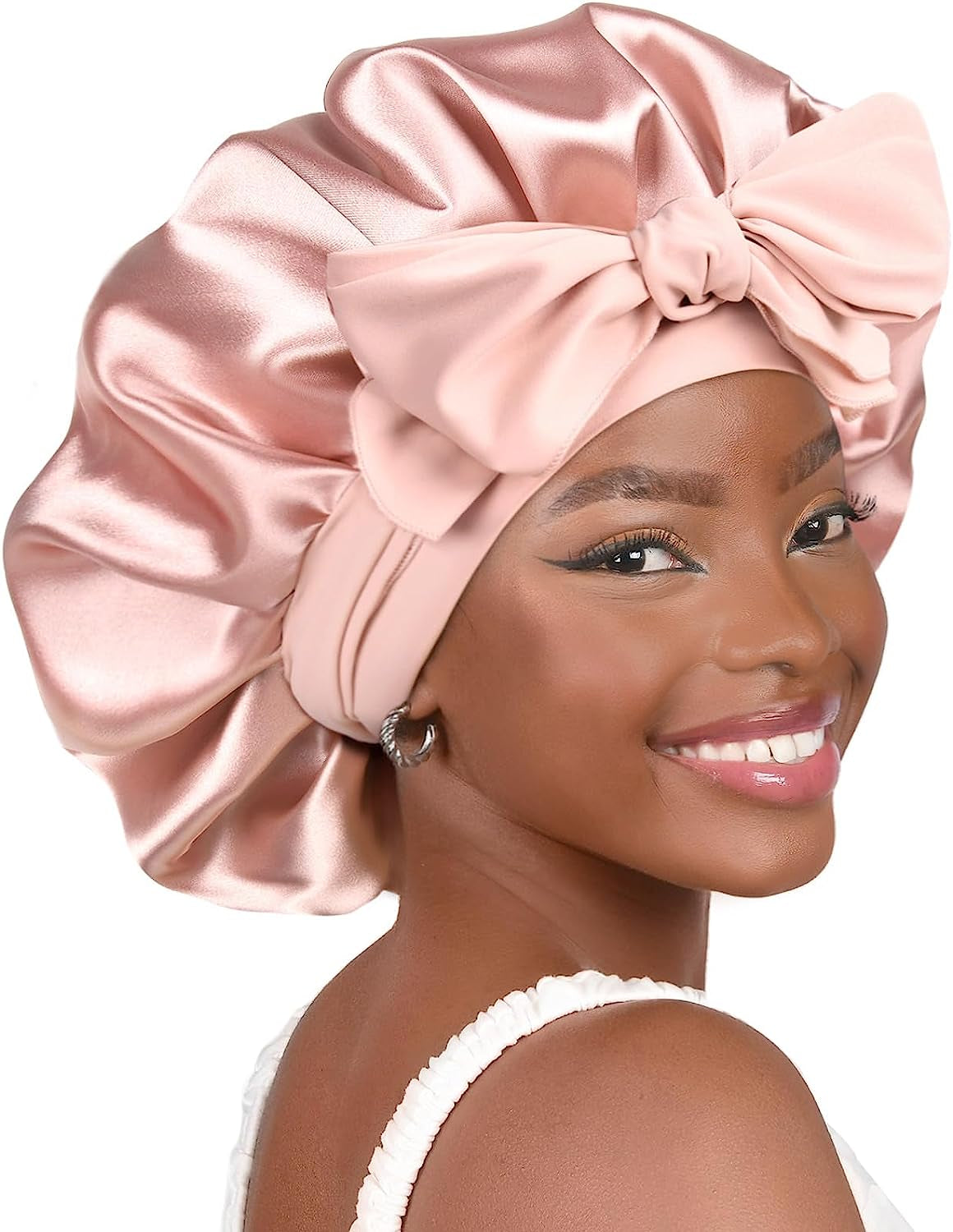 Satin Bonnet Silk Bonnet for Sleeping Double Layer Satin Lined Hair Bonnet with Tie Band for Women Curly Hair