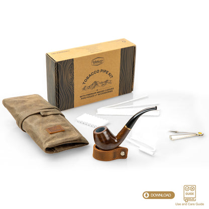 Whitluck'S Handmade Wooden Tobacco Pipe with Waxed Canvas Pipe Roll, Smoking Pipe Kit with Travel Tobacco Pouch - Gift Set and Accessories